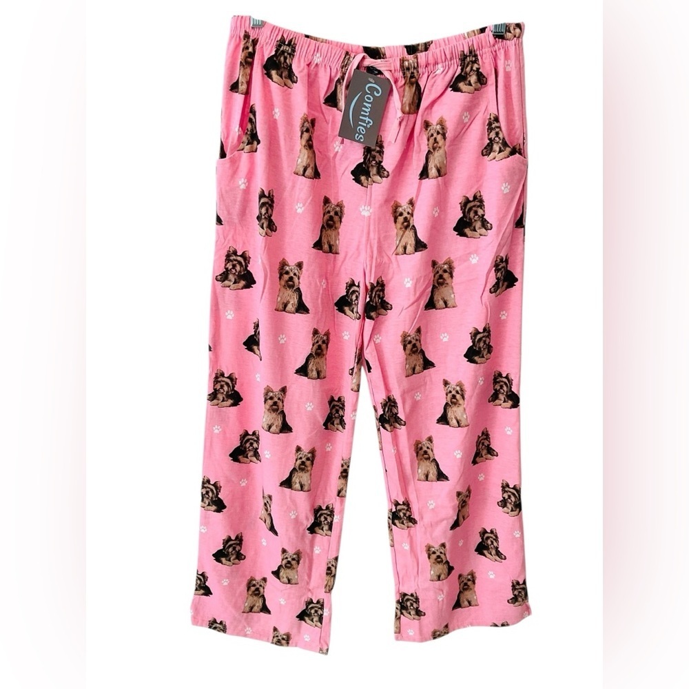 NWT Comfies Yorkie Pajama Pants Pink Dog Print Cotton Blend XL Unisex